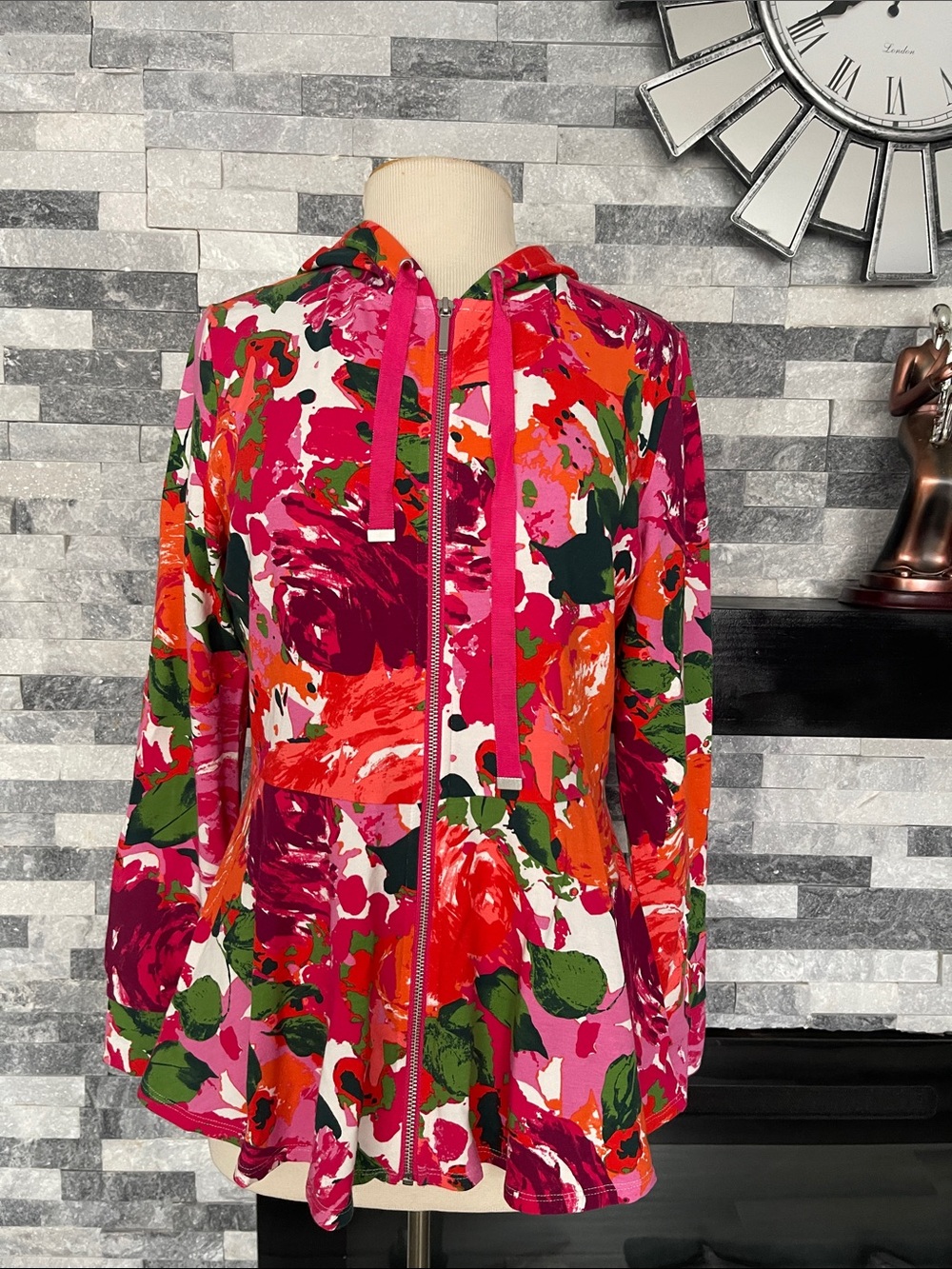 Isaac Mizrahi Live! Women’s Size S Floral Multicolor Full Zip Hooded Hoodie